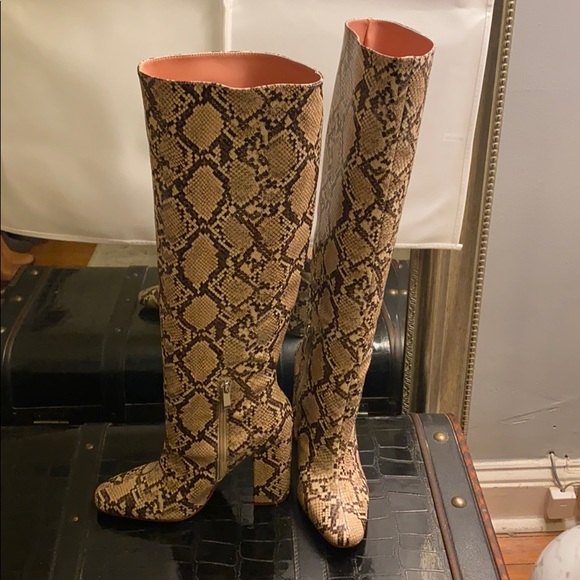zara heeled snakeskin print boots